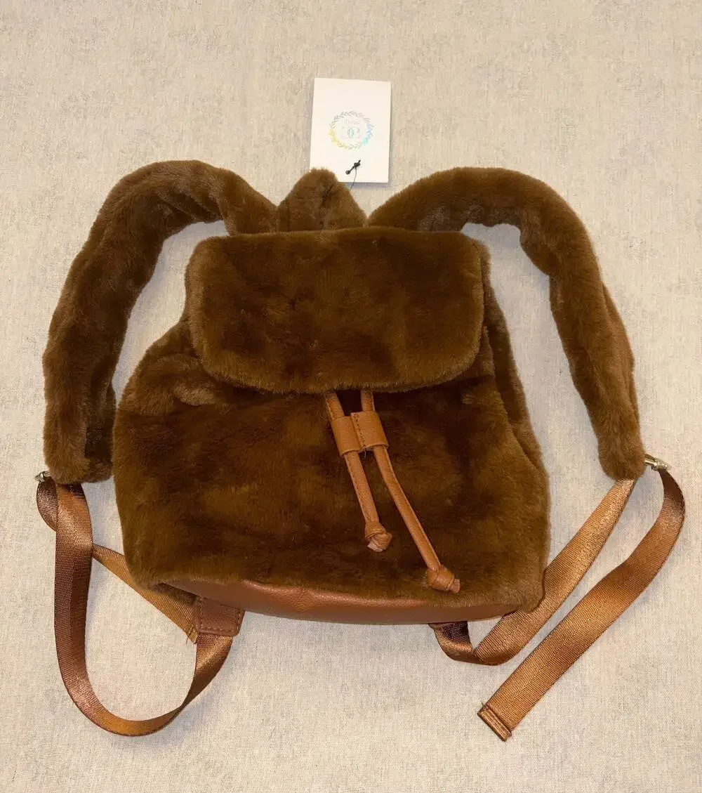 GC Design Faux Fur Mini Backpack in Brown Cottagecore